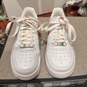 Nike Air Force 1 White and Red Shoes